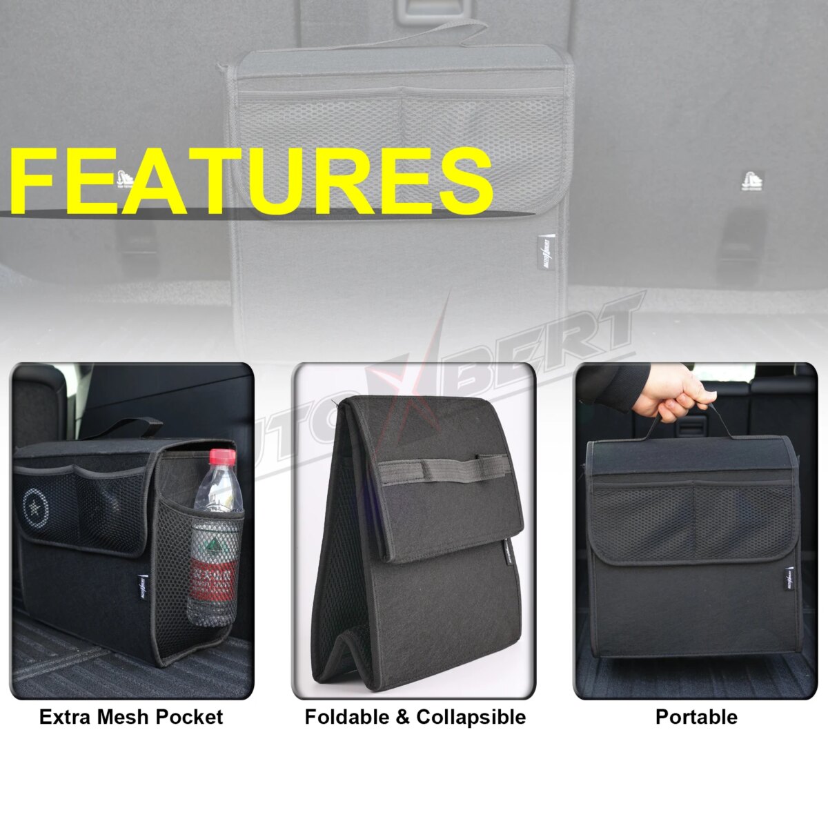 Car Trunk Organizer Felt Boot Organiser Storage Bag Box Portable Handbag Cargo Tool Holder Mesh Net Pocket Collapsible Universal - Image 3