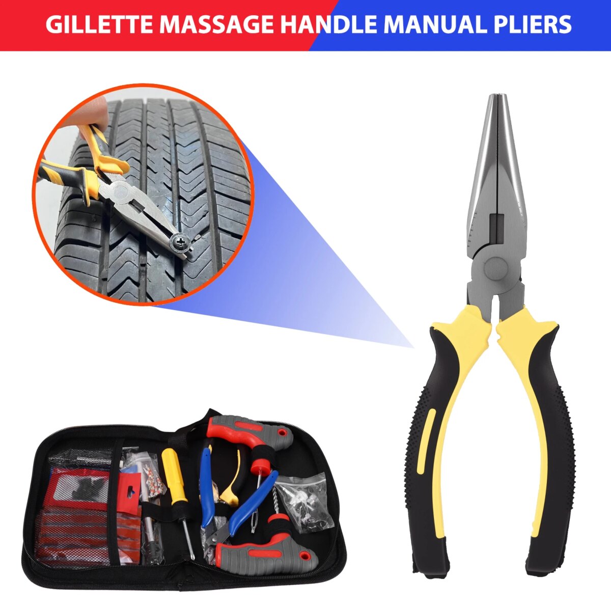 65pc Car Tire Repair Tool Kit Auto Emergency Flat Tire Puncture Plug Needle Nose Pliers Cutter Tyre Nail Tire Pressure Gauge: 3 - 5 Days Free Delivery Only UK - Image 5