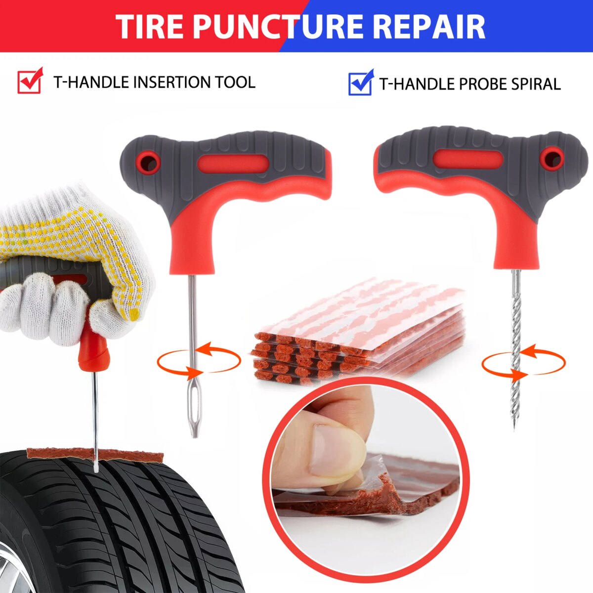 65pc Car Tire Repair Tool Kit Auto Emergency Flat Tire Puncture Plug Needle Nose Pliers Cutter Tyre Nail Tire Pressure Gauge: 3 - 5 Days Free Delivery Only UK - Image 2