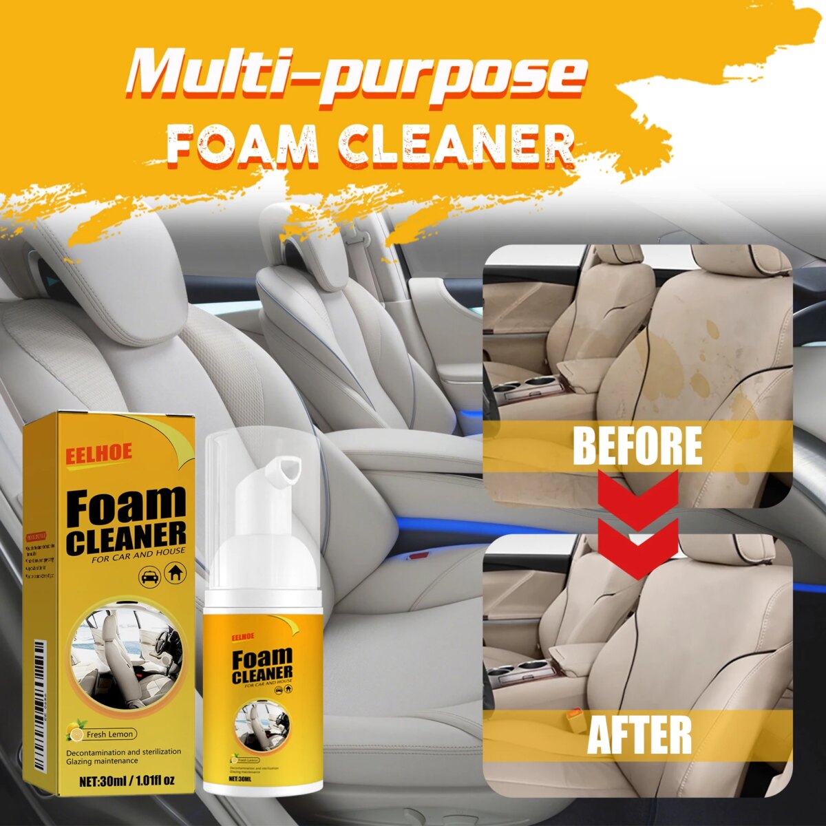 30ML Car Steering wheel foam cleaner Interior Leather Foam Cleaner Seat Clean Car Interior Strong Decontamination Automobile: 3 - 5 Days Free Delivery Only UK - Image 1