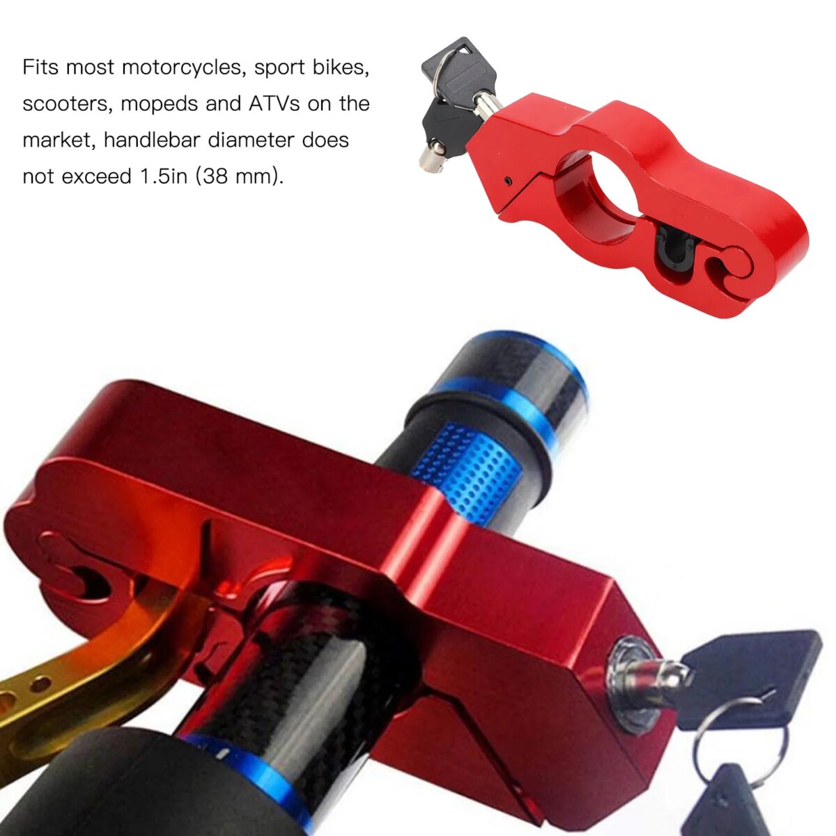 Motorcycle Handlebar Lock Tamper Resistant Weatherproof Aluminum Alloy Anti Theft Grip Lock for Scooters ATVs: 3 - 5 Days Free Delivery Only UK - Image 2