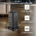 3M Tower Extension Lead with USB Slots, Hotimy 13A 8Way Extension Lead Surge Protection with 2 Type C &2 USB Ports, Home, Office: 3 - 5 Days Free Delivery Only UK
