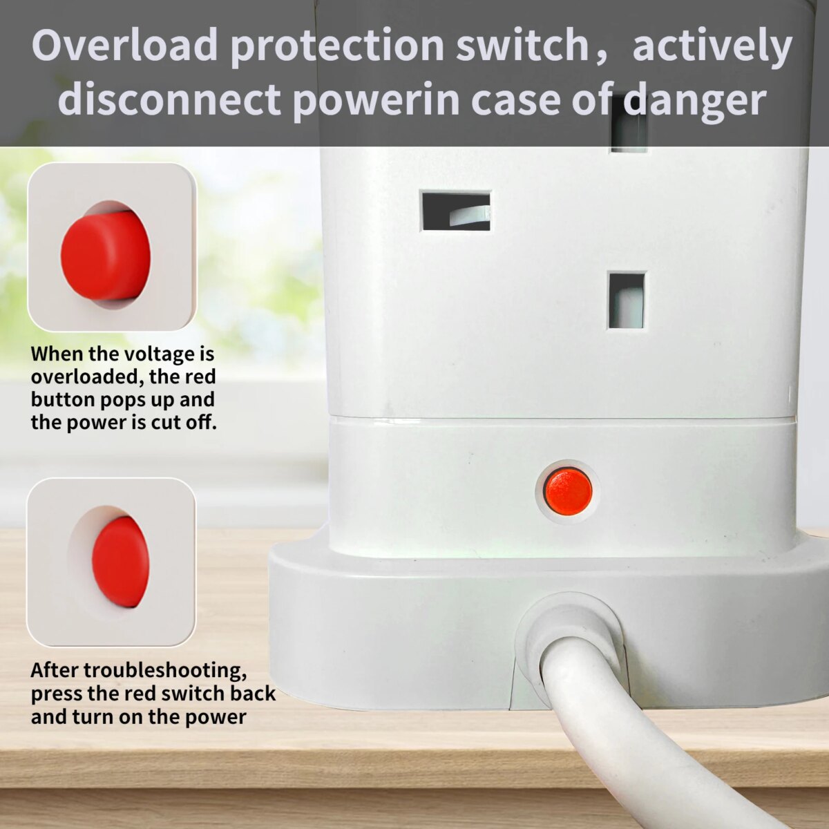 3M Tower Extension Lead with USB Slots, Hotimy 13A 8Way Extension Lead Surge Protection with 2 Type C &2 USB Ports, Home, Office: 3 - 5 Days Free Delivery Only UK - Image 5