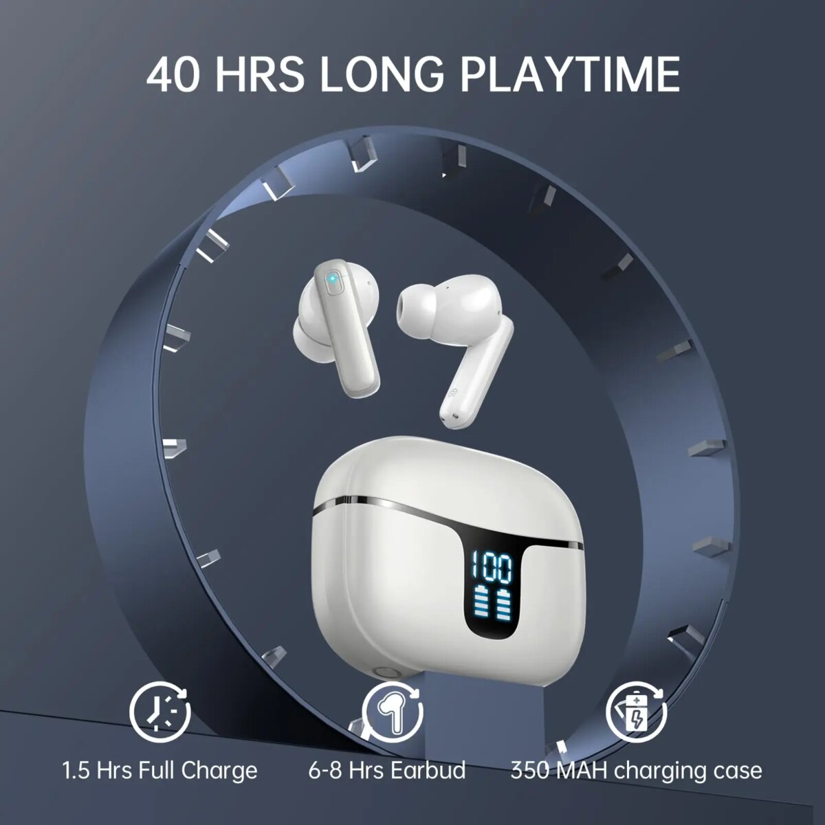 Bluetooth 5.3 Earbuds 40H Playtime, Hi-Fi Sound w/ENC Mic, IPX7 Waterproof, Comfort Fit Wireless Earphones for iOS Android 3 - 5 Days Free Delivery Only UK - Image 1