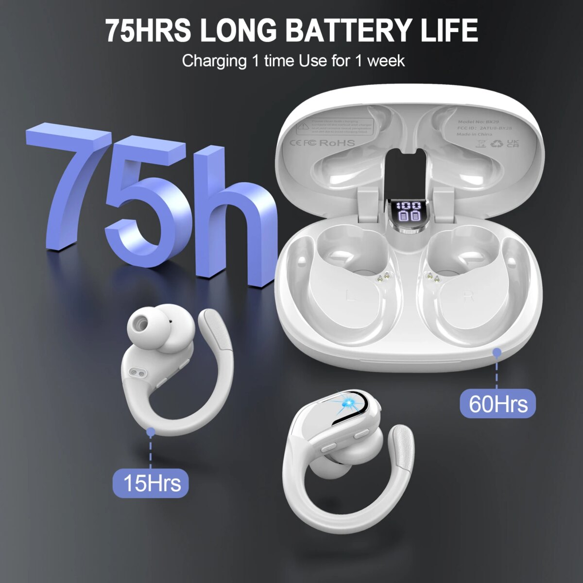 Wireless Earbuds, Bluetooth 5.3 Headphones Sport, Bluetooth Earbuds with ENC Noise Canceling Mic, Bass Stereo Wireless Earphone 3 - 5 Days Free Delivery Only UK - Image 1