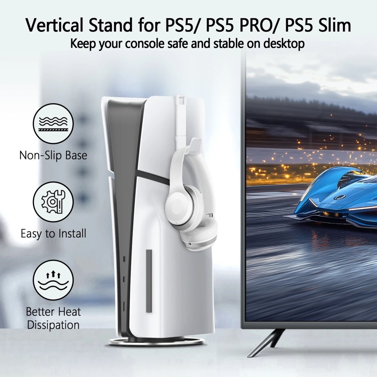 AceGamer Vertical Stand for PS5/ PS5 Pro/ PS5 Slim Console, Non-Slip Base Mount for PlayStation 5 Vertical Stand Electronic : 3 - 5 Days Free Delivery Only UK - Image 2