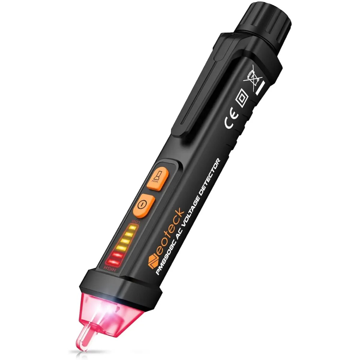 Neoteck 12-1000V AC Non-Contact Voltage Tester Detector with Led Flashlight Buzzer Alarm Live/Null Wire Judgment- Black: 3 - 5 Days Free Delivery Only UK - Image 1