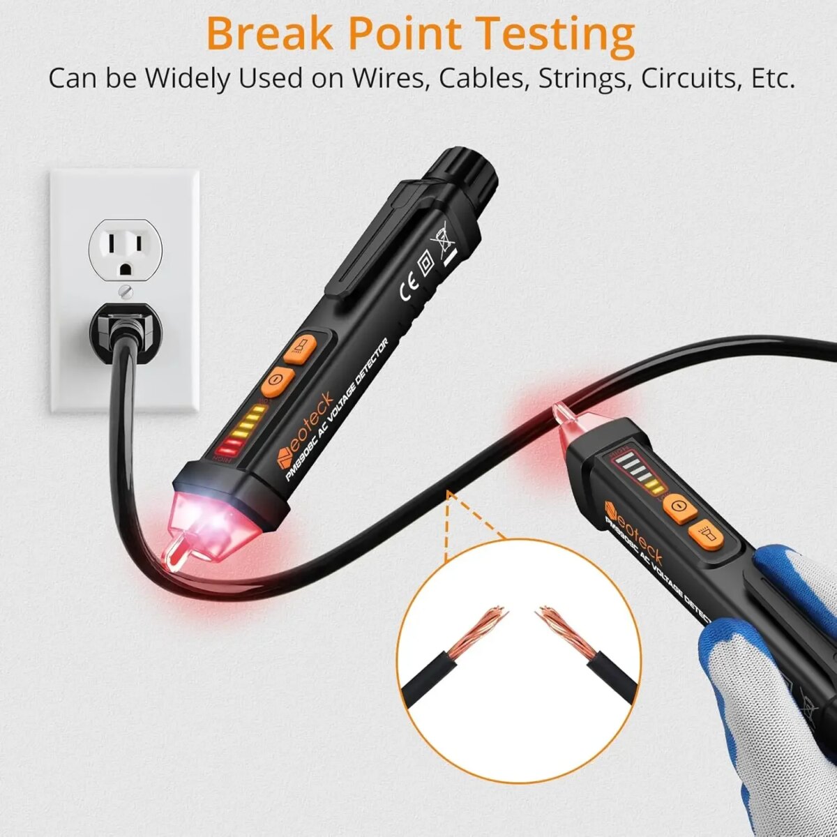Neoteck 12-1000V AC Non-Contact Voltage Tester Detector with Led Flashlight Buzzer Alarm Live/Null Wire Judgment- Black: 3 - 5 Days Free Delivery Only UK - Image 4