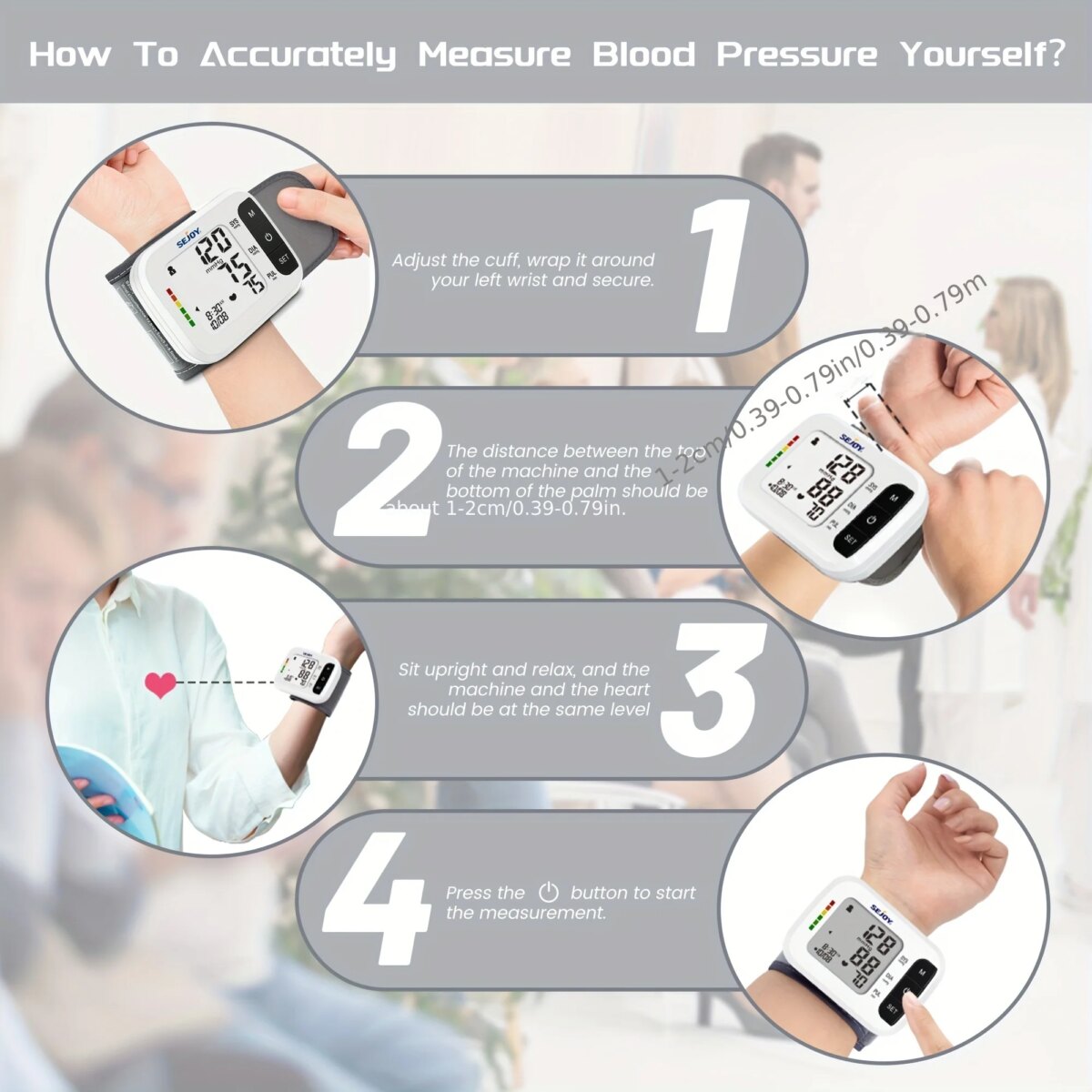 Sejoy Accurate Wrist Blood Pressure Monitor For Home Use Automatic Digital Blood Pressure Device With Large LCD Display: 3 - 5 Days Free Delivery Only UK - Image 4
