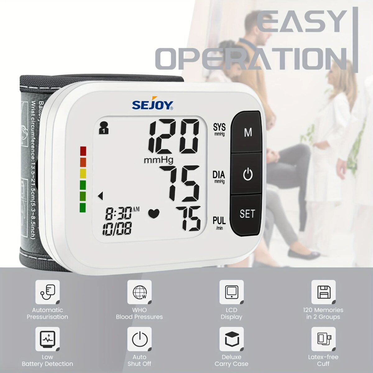 Sejoy Accurate Wrist Blood Pressure Monitor For Home Use Automatic Digital Blood Pressure Device With Large LCD Display: 3 - 5 Days Free Delivery Only UK - Image 5