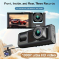 3 Channel 1080P Dash Cam 32 GB Front/Rear/Inside 3 Lens Recording IR Night Vision Loop Recording 2" IPS Screen Wide Angle Car DVRs: 3 - 5 Days Free Delivery Only UK - Image 2