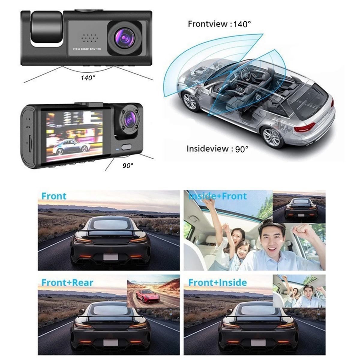 3 Channel 1080P Dash Cam 32 GB Front/Rear/Inside 3 Lens Recording IR Night Vision Loop Recording 2" IPS Screen Wide Angle Car DVRs: 3 - 5 Days Free Delivery Only UK - Image 5
