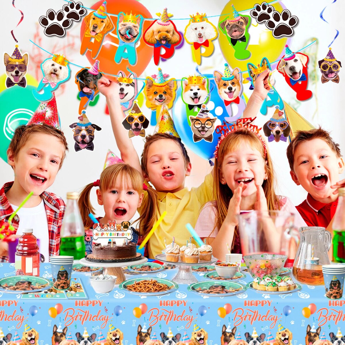 Puppy Birthday Party Supplies for Kids,97pcs Birthday Party Supplies&Tableware Set Dog Party Plates Cups Napkins Banner Balloon: 3 - 5 Days Free Delivery Only UK - Image 4