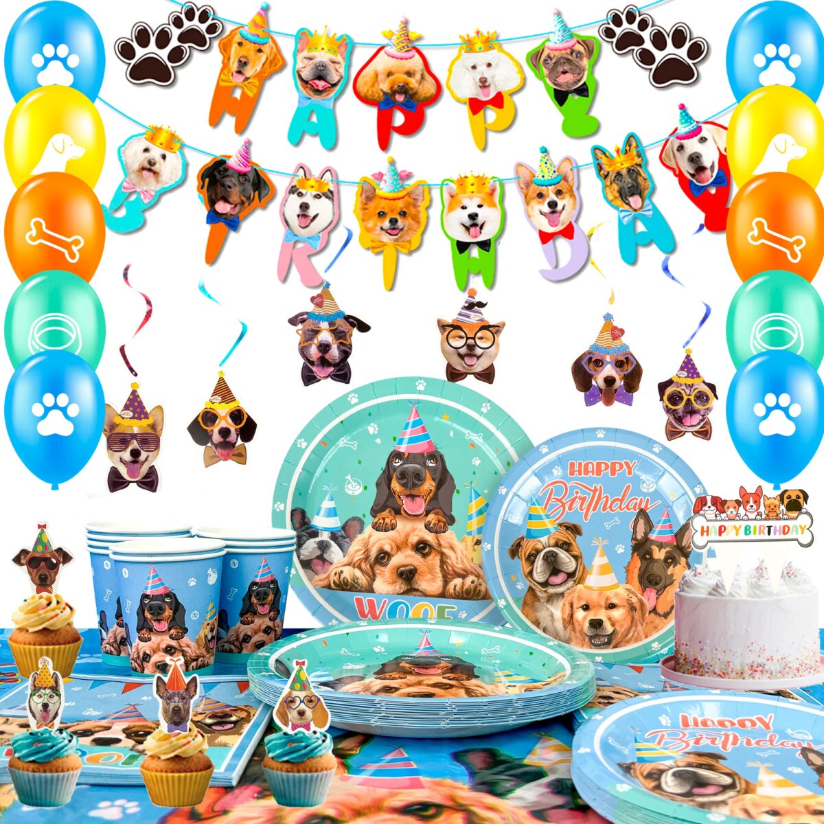 Puppy Birthday Party Supplies for Kids,97pcs Birthday Party Supplies&Tableware Set Dog Party Plates Cups Napkins Banner Balloon: 3 - 5 Days Free Delivery Only UK - Image 1