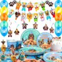 Puppy Birthday Party Supplies for Kids,97pcs Birthday Party Supplies&Tableware Set Dog Party Plates Cups Napkins Banner Balloon: 3 - 5 Days Free Delivery Only UK