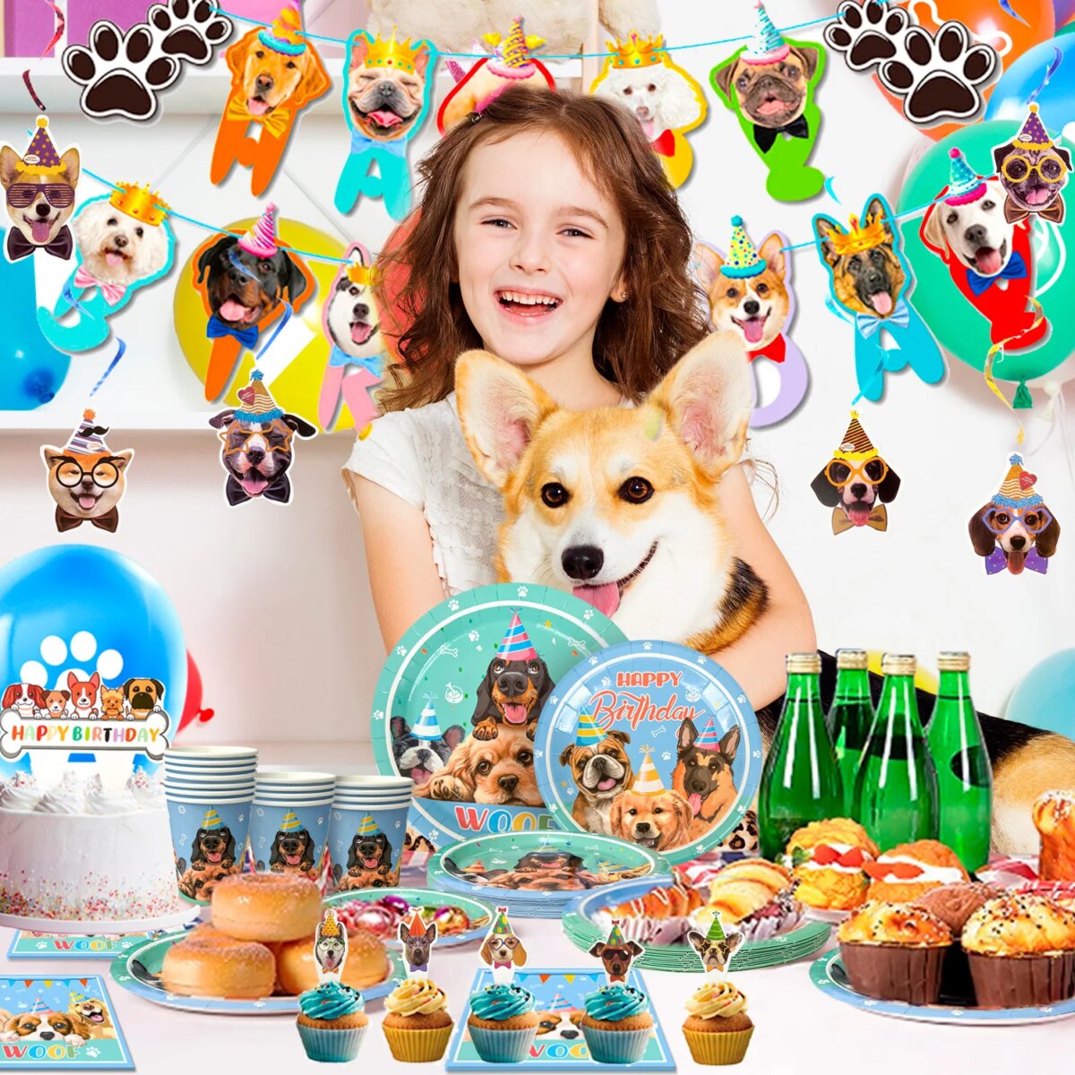 Puppy Birthday Party Supplies for Kids,97pcs Birthday Party Supplies&Tableware Set Dog Party Plates Cups Napkins Banner Balloon: 3 - 5 Days Free Delivery Only UK - Image 5