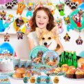 Puppy Birthday Party Supplies for Kids,97pcs Birthday Party Supplies&Tableware Set Dog Party Plates Cups Napkins Banner Balloon: 3 - 5 Days Free Delivery Only UK - Image 5