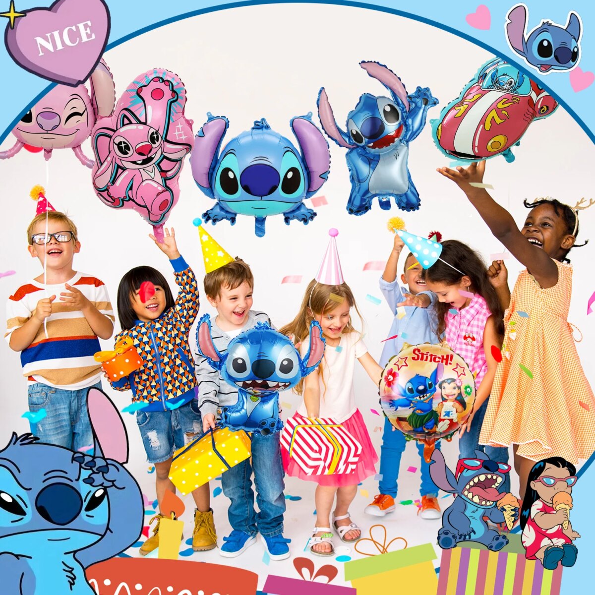 Stitch Party Decorations,8pcs Stitch Party Foil Balloons-Stitch Foil Balloons&Lilo Angel Foil Balloons for Stitch Party: 3 - 5 Days Free Delivery Only UK - Image 2