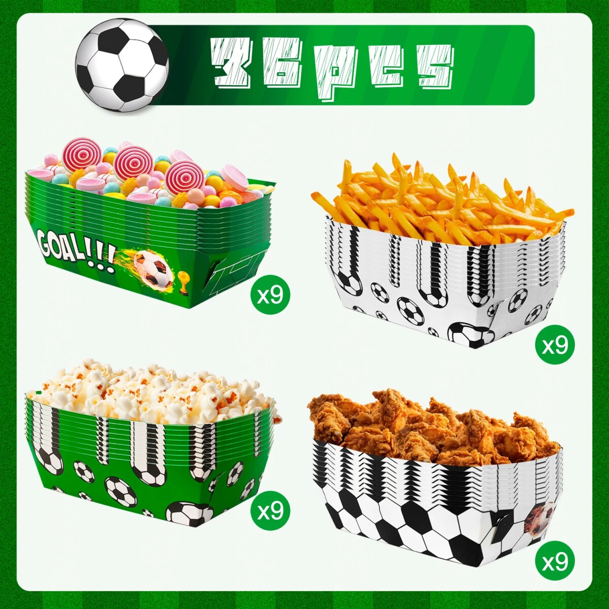 Soccer Birthday Serving Tray, 36pcs Soccer Paper Trays/Soccer Snack Tray/Soccer Party Food Trays, Soccer Party Nachos Food Boats: 3 - 5 Days Free Delivery Only UK - Image 6