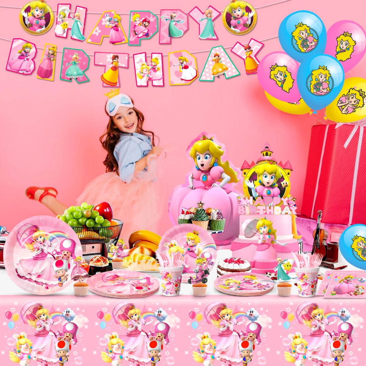 Cartoon Peach Birthday Party Supplies, 114pcs Cartoon Peach Party Decorations & Tableware Set - Party Plates and Napkins Cups: 3 - 5 Days Free Delivery Only UK - Image 3