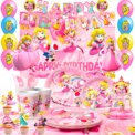 Cartoon Peach Birthday Party Supplies, 114pcs Cartoon Peach Party Decorations & Tableware Set - Party Plates and Napkins Cups: 3 - 5 Days Free Delivery Only UK
