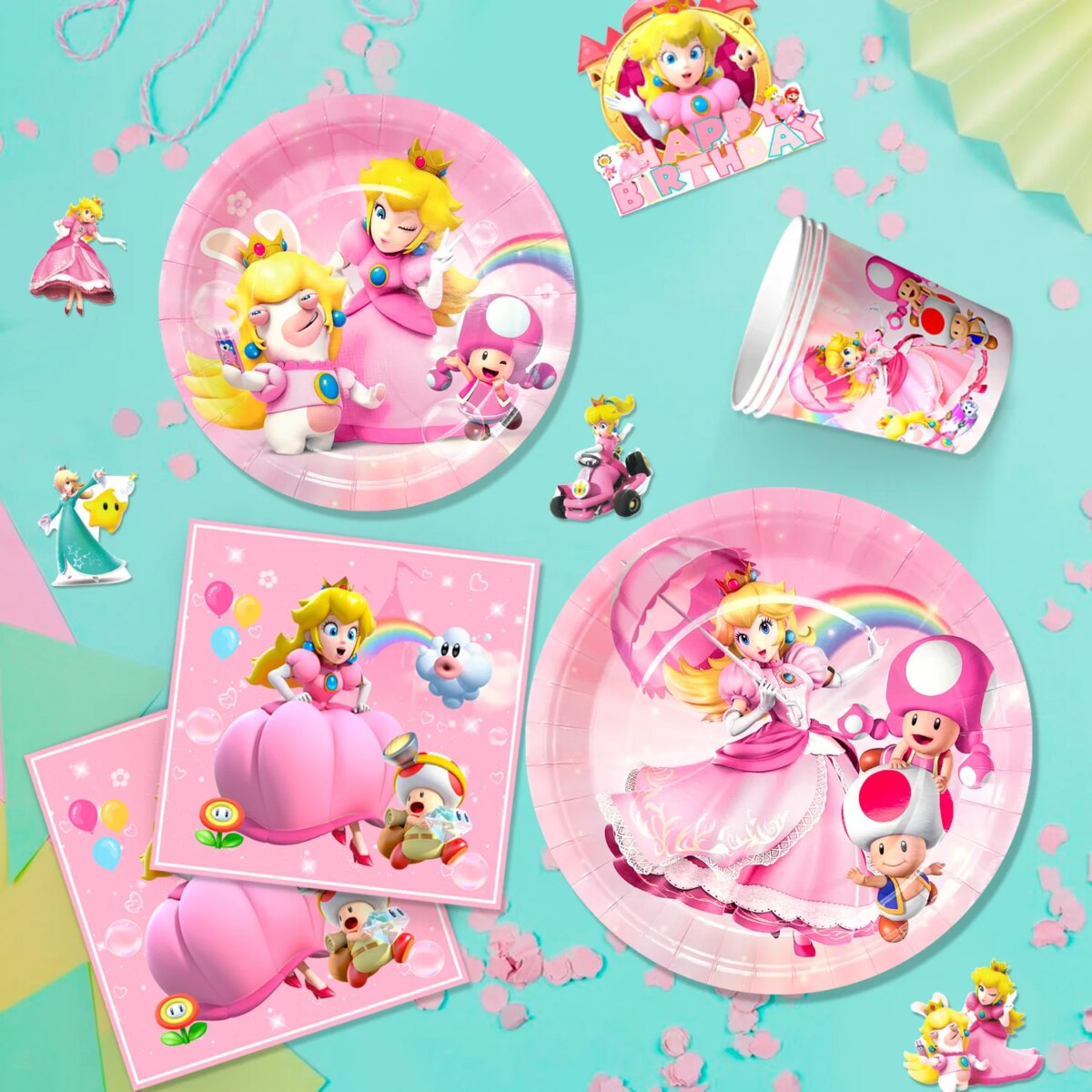Cartoon Peach Birthday Party Supplies, 114pcs Cartoon Peach Party Decorations & Tableware Set - Party Plates and Napkins Cups: 3 - 5 Days Free Delivery Only UK - Image 2