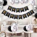 Happy Birthday Banner, Black and silver Party Decorations Happy Birthday Bunting Banners, 12 inch Happy Birthday Balloons Perfect: 3 - 5 Days Free Delivery Only UK - Image 3