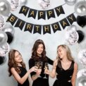Happy Birthday Banner, Black and silver Party Decorations Happy Birthday Bunting Banners, 12 inch Happy Birthday Balloons Perfect: 3 - 5 Days Free Delivery Only UK - Image 2