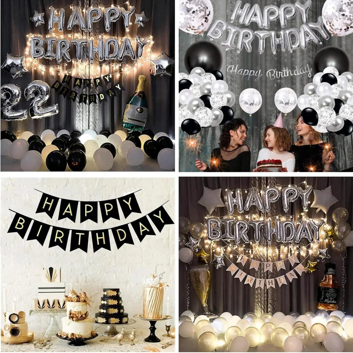 Happy Birthday Banner, Black and silver Party Decorations Happy Birthday Bunting Banners, 12 inch Happy Birthday Balloons Perfect: 3 - 5 Days Free Delivery Only UK - Image 4