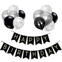 Happy Birthday Banner, Black and silver Party Decorations Happy Birthday Bunting Banners, 12 inch Happy Birthday Balloons Perfect: 3 - 5 Days Free Delivery Only UK