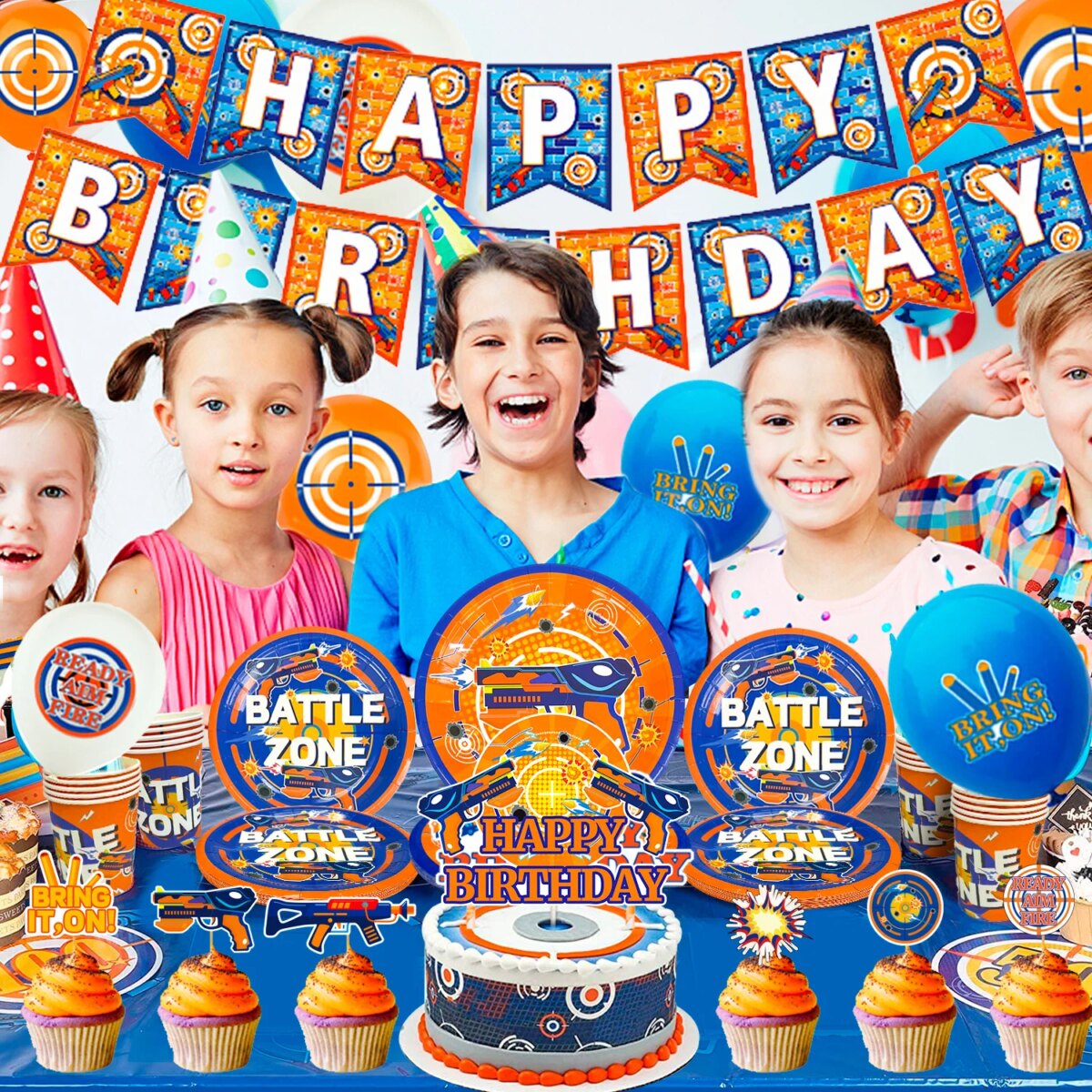 Dart War Party Supplies,100pcs Decorations Tableware Set-Dart War Party Plates Cups Napkins Tablecloth Balloons Banner etc: 3 - 5 Days Free Delivery Only UK - Image 2