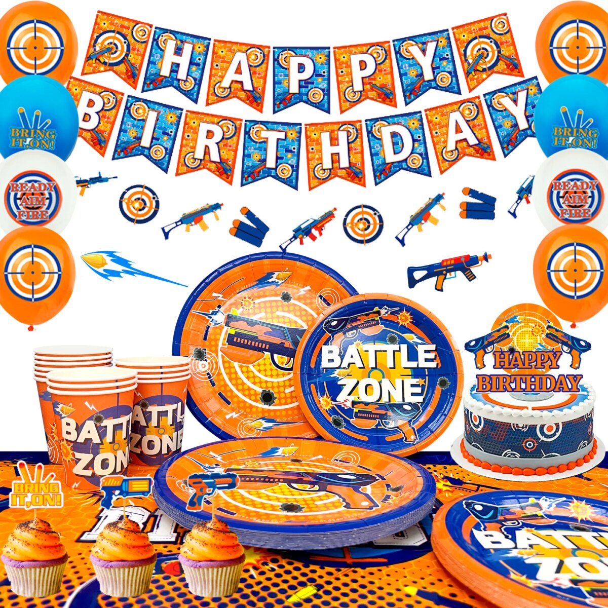 Dart War Party Supplies,100pcs Decorations Tableware Set-Dart War Party Plates Cups Napkins Tablecloth Balloons Banner etc: 3 - 5 Days Free Delivery Only UK - Image 1