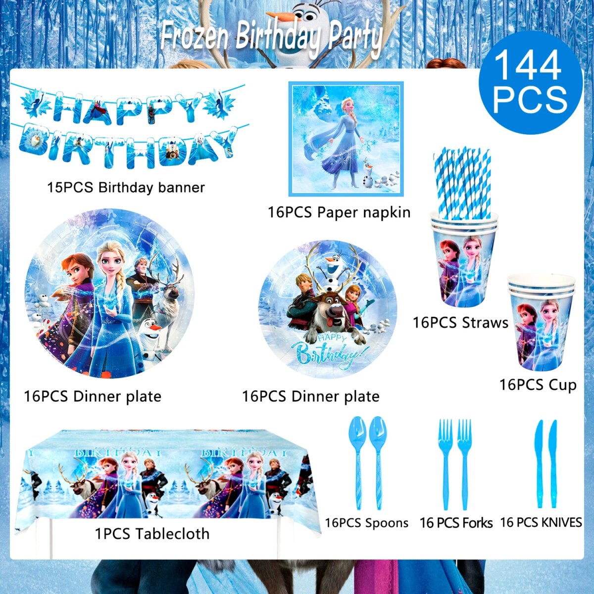 Elsa Birthday Party Supplies, 144pcs Frozen Party Decorations&Tableware-Plates Napkins Banner etc Frozen Birthday Party Supplies: 3 - 5 Days Free Delivery Only UK - Image 6