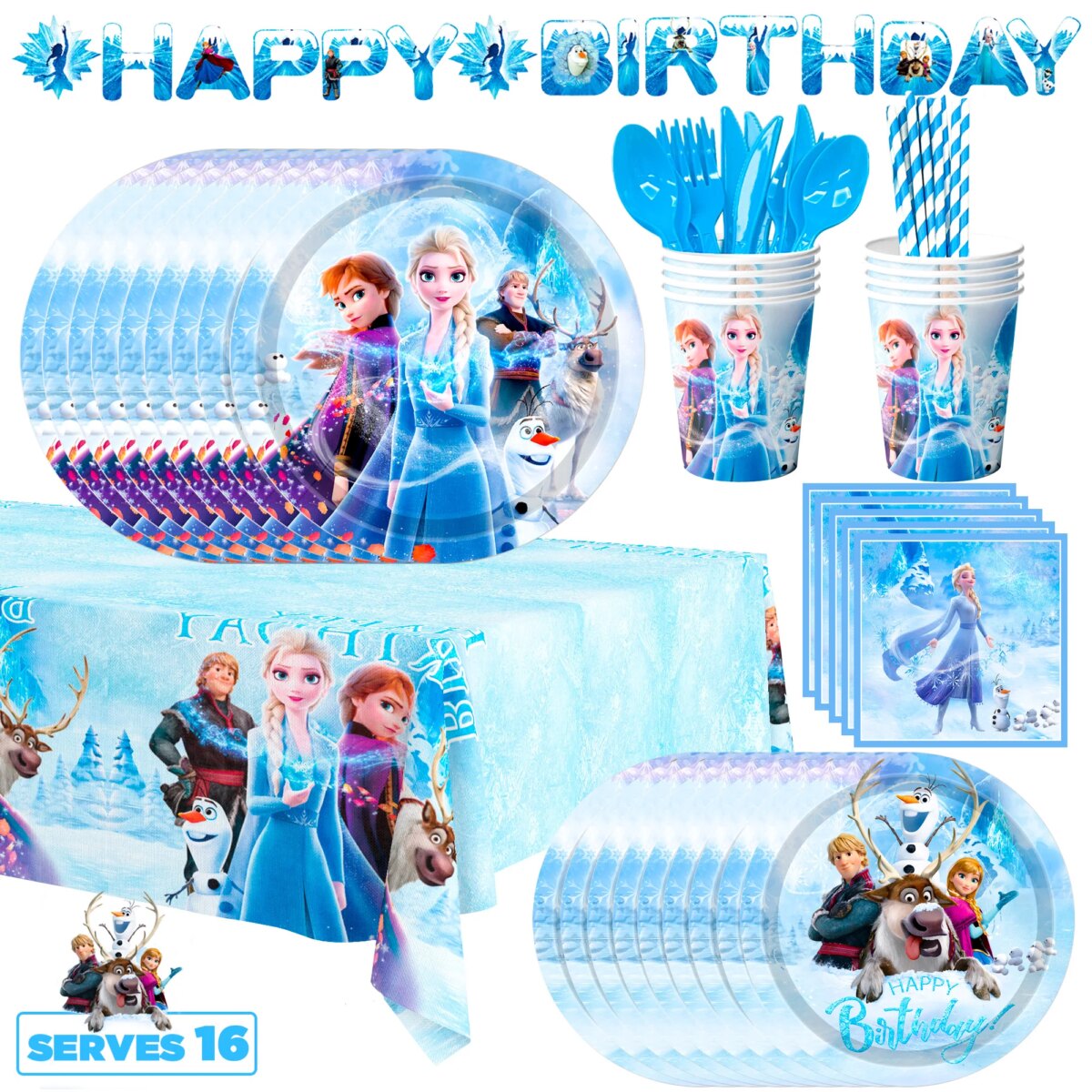 Elsa Birthday Party Supplies, 144pcs Frozen Party Decorations&Tableware-Plates Napkins Banner etc Frozen Birthday Party Supplies: 3 - 5 Days Free Delivery Only UK - Image 1