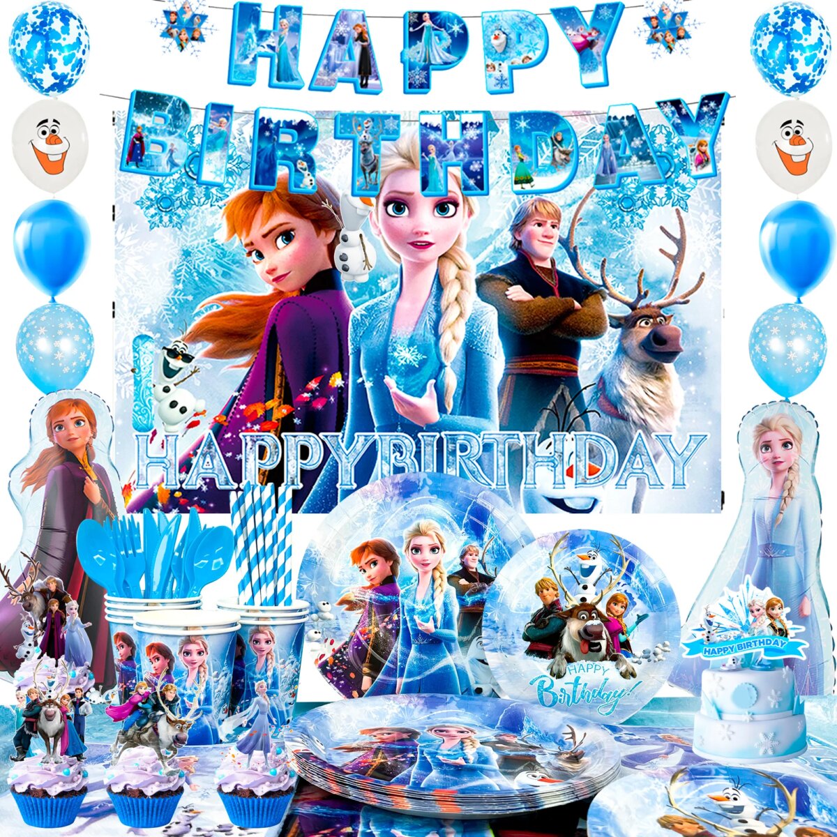 Disney Frozen Party Supplies,172pcs Frozen Party Decorations&Tableware-Banner Balloons Plates etc Frozen Birthday Party Supplies: 3 - 5 Days Free Delivery Only UK - Image 1