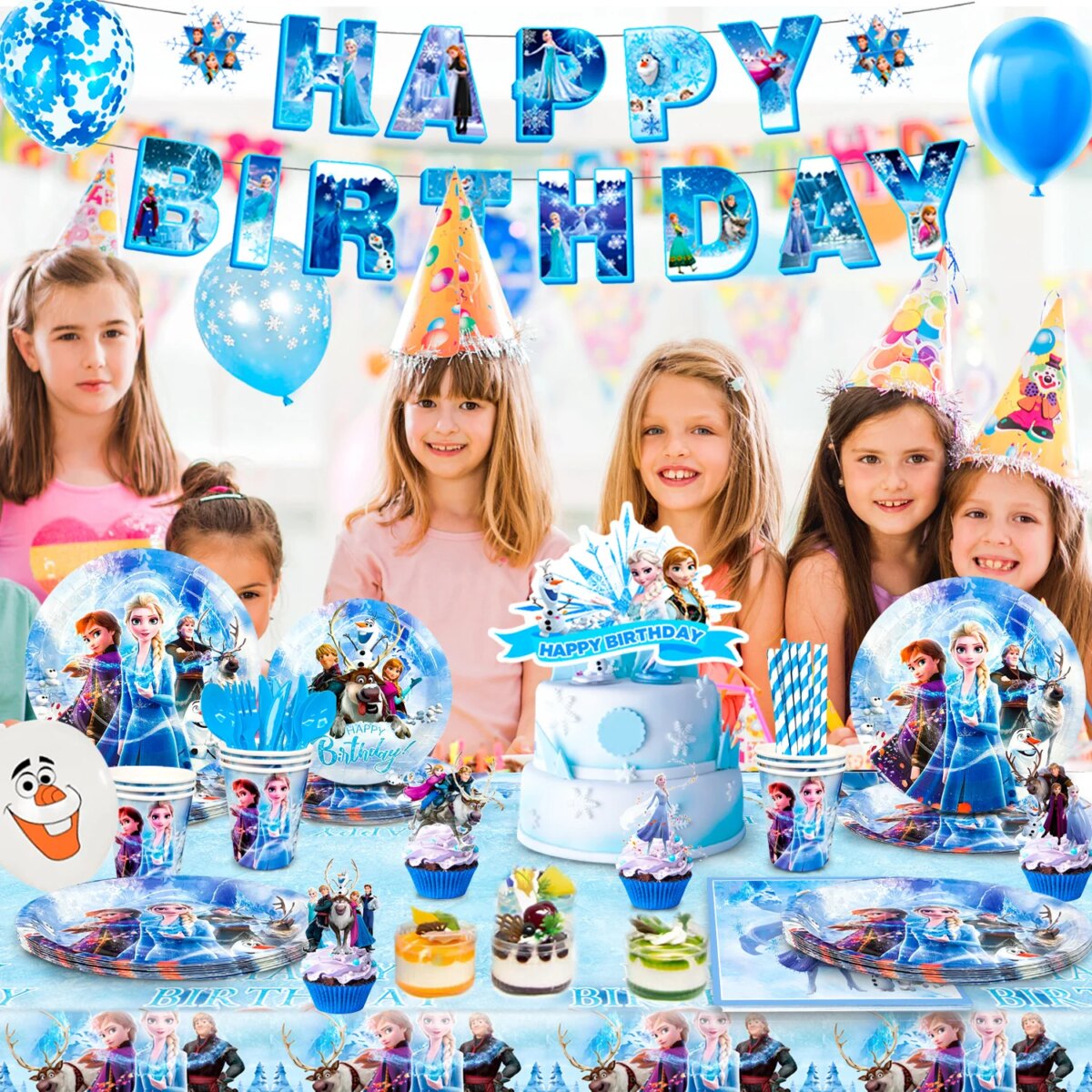 Disney Frozen Party Supplies,172pcs Frozen Party Decorations&Tableware-Banner Balloons Plates etc Frozen Birthday Party Supplies: 3 - 5 Days Free Delivery Only UK - Image 2