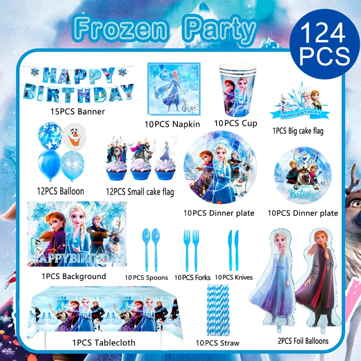 Disney Frozen Party Supplies,172pcs Frozen Party Decorations&Tableware-Banner Balloons Plates etc Frozen Birthday Party Supplies: 3 - 5 Days Free Delivery Only UK - Image 6