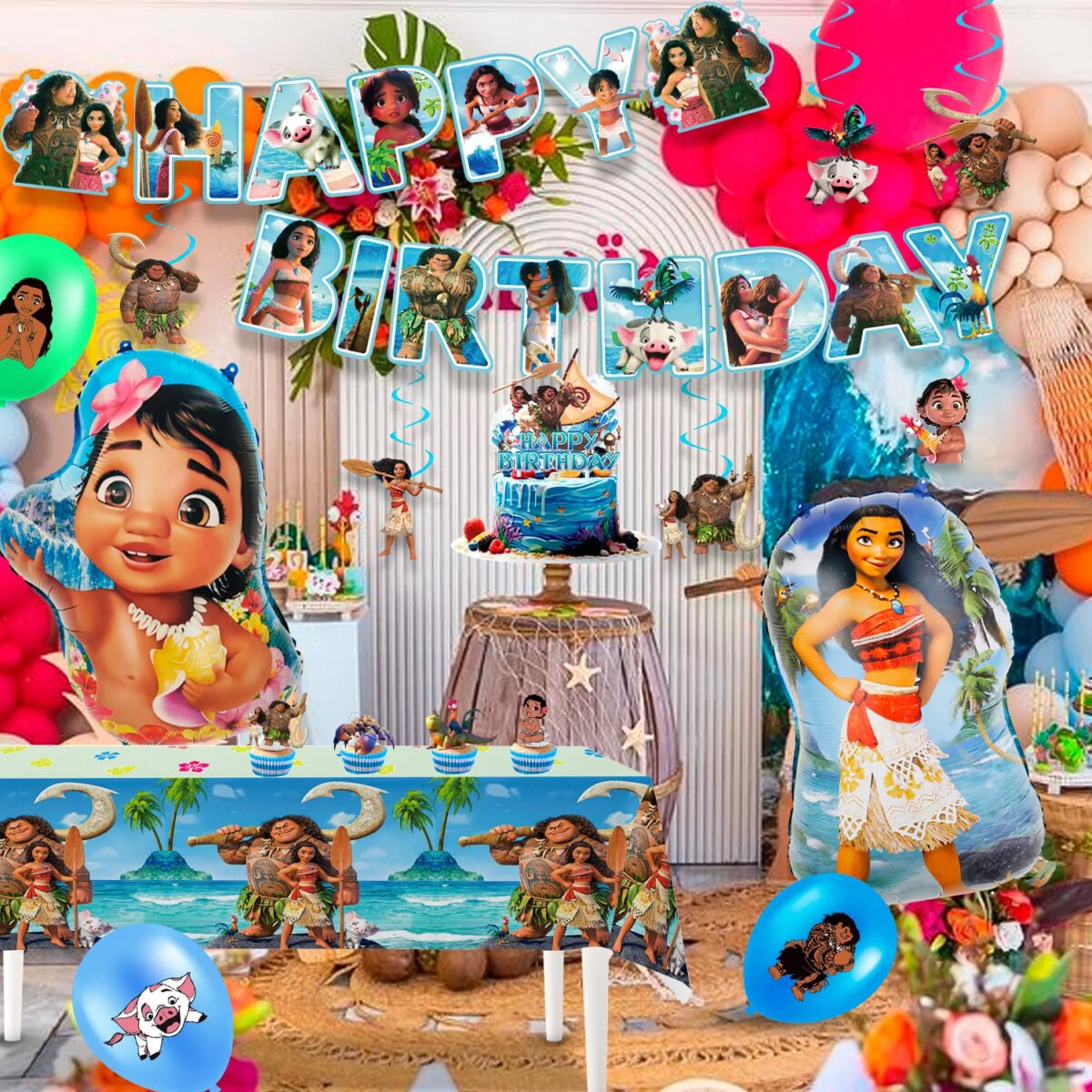 Disne Moana Birthday Party Supplies, 35 Pcs Moana Party Decorations-Moana Balloons Banner Tablecloth etc Moana Birthday Supplies: 3 - 5 Days Free Delivery Only UK - Image 2