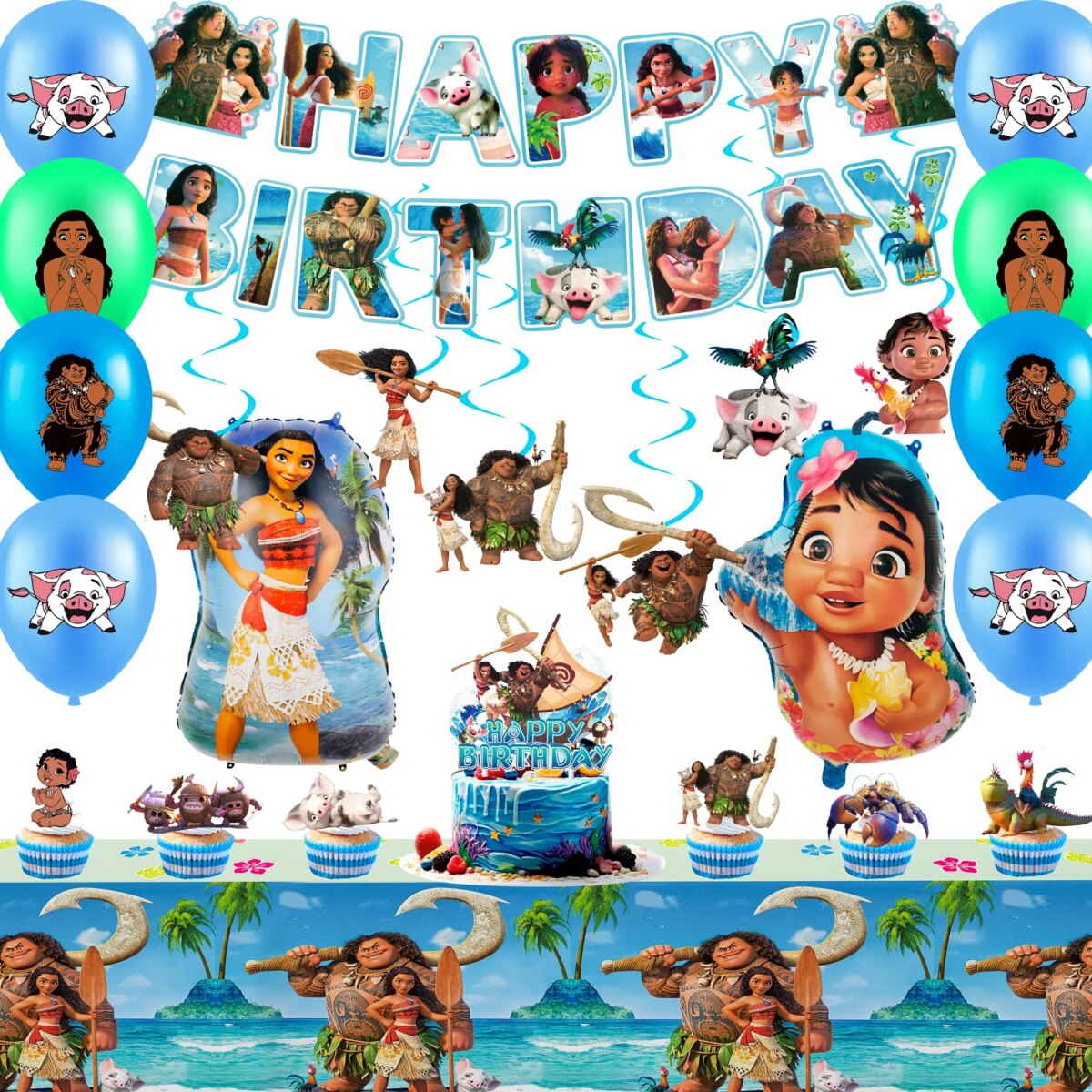 Disne Moana Birthday Party Supplies, 35 Pcs Moana Party Decorations-Moana Balloons Banner Tablecloth etc Moana Birthday Supplies: 3 - 5 Days Free Delivery Only UK - Image 1