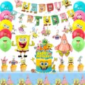 SpongeBob Birthday Party Supplies,38pcs SpongeBob Birthday Decorations-SpongeBob Party Banner Balloons Cake Toppers Tablecloth..: 3 - 5 Days Free Delivery Only UK