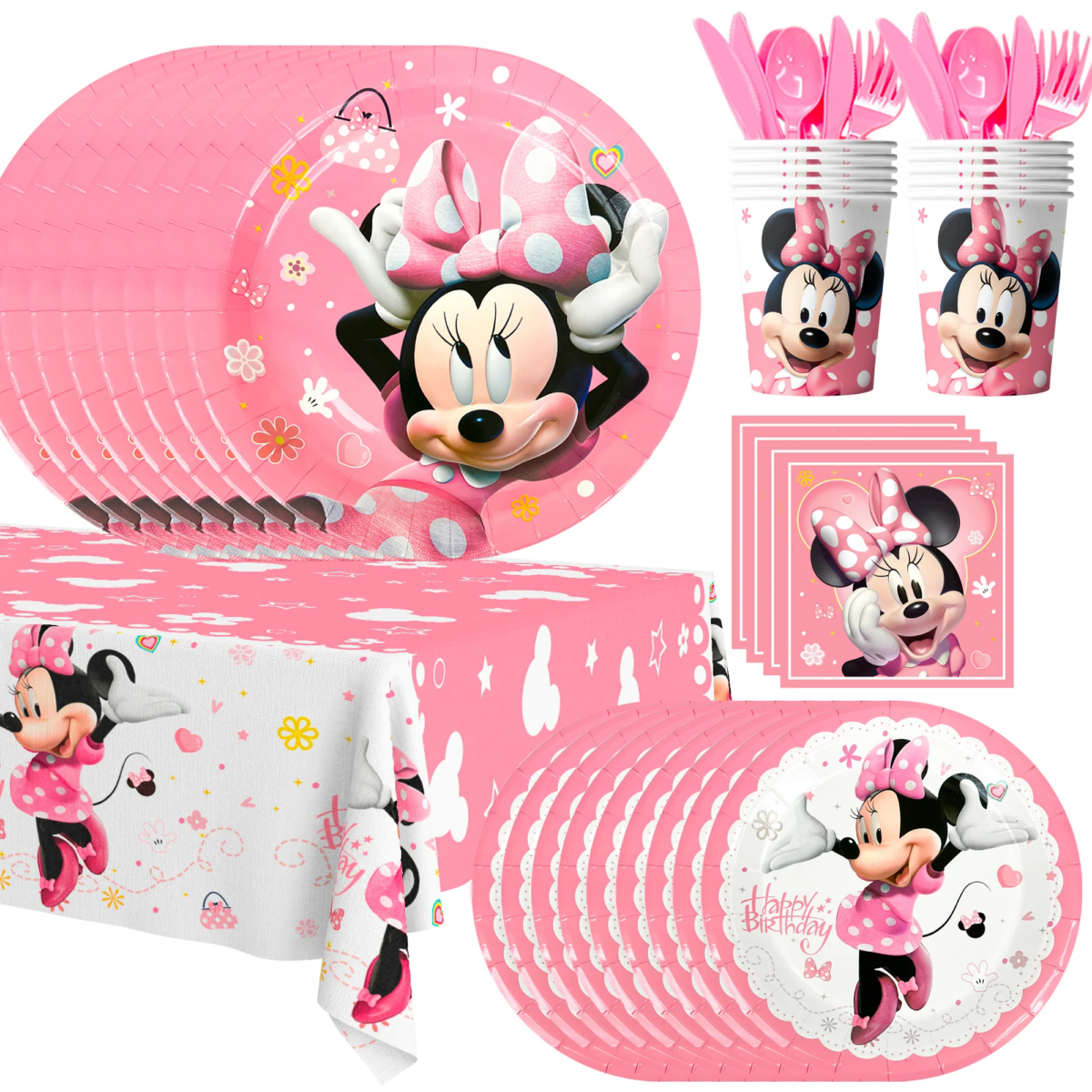 Minnie Birthday Party Supplies,113pcs Minnie Mouse Party Decorations Tableware Set-Plates Napkins Cup etc Minnie Party Tableware: 3 - 5 Days Free Delivery Only UK - Image 1