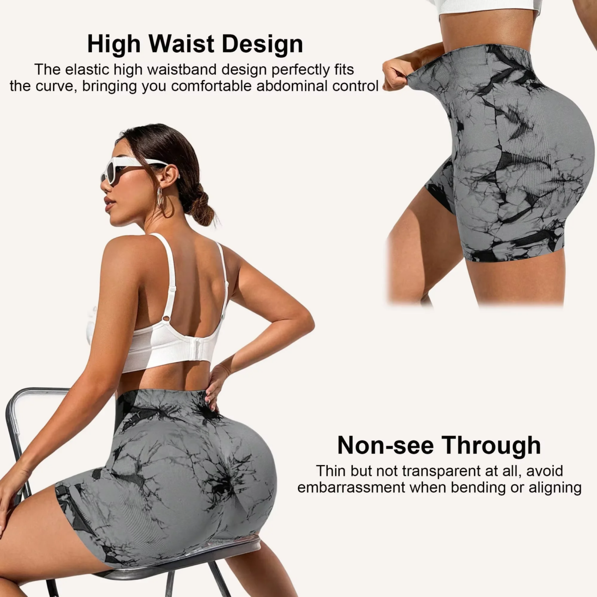 2pcs Women's High-Waist Tie-Dye Yoga Shorts - Seamless, Booty Lifting, Stretchy Nylon & Spandex Blend, Red & Grey: 3 - 5 Days Free Delivery Only UK - Image 4