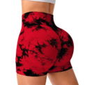 2pcs Women's High-Waist Tie-Dye Yoga Shorts - Seamless, Booty Lifting, Stretchy Nylon & Spandex Blend, Red & Grey: 3 - 5 Days Free Delivery Only UK - Image 3