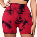 2pcs Women's High-Waist Tie-Dye Yoga Shorts - Seamless, Booty Lifting, Stretchy Nylon & Spandex Blend, Red & Grey: 3 - 5 Days Free Delivery Only UK - Image 2