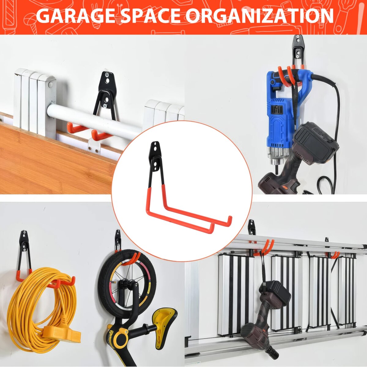 Heavy Duty Metal Hook Garage Organizer Wall Mount Bicycle Hanger Hooks Wall Mount Anti-slip Storage Hook For Ladders Garden Tools: 3 - 5 Days Free Delivery Only UK - Image 6