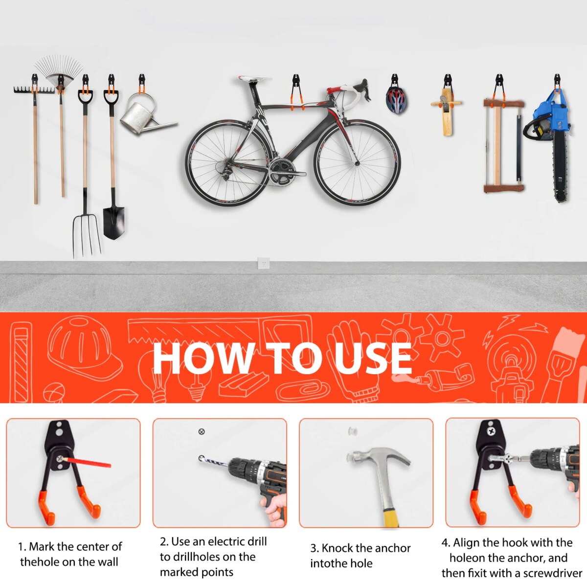 Heavy Duty Metal Hook Garage Organizer Wall Mount Bicycle Hanger Hooks Wall Mount Anti-slip Storage Hook For Ladders Garden Tools: 3 - 5 Days Free Delivery Only UK - Image 5