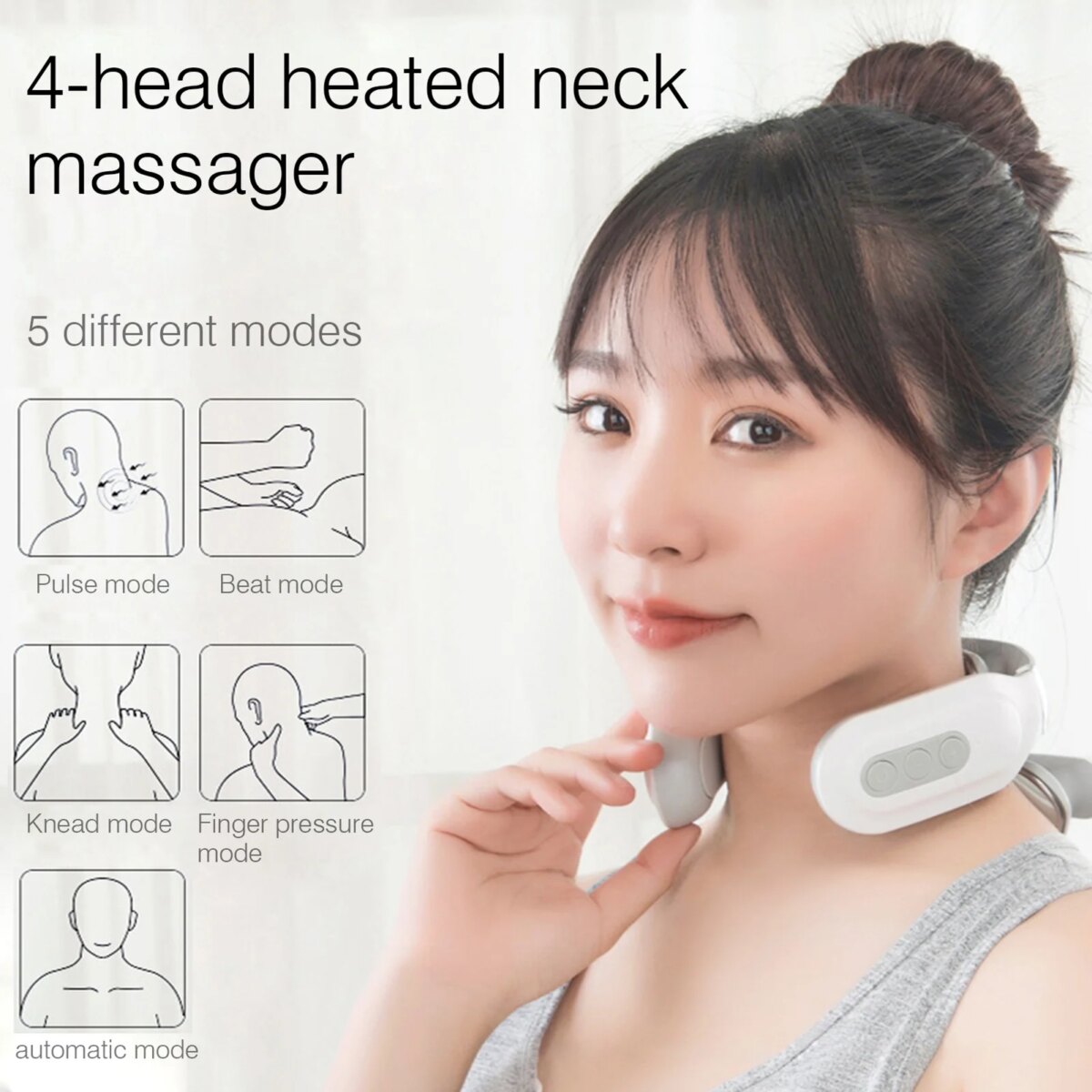 Cervical Massager 16 Modes USB Smart Pulse Heating 4 Head Neck Massager for Neck Tension Relax Muscles Vibrator Heating Massager: 3 - 5 Days Free Delivery Only UK - Image 1