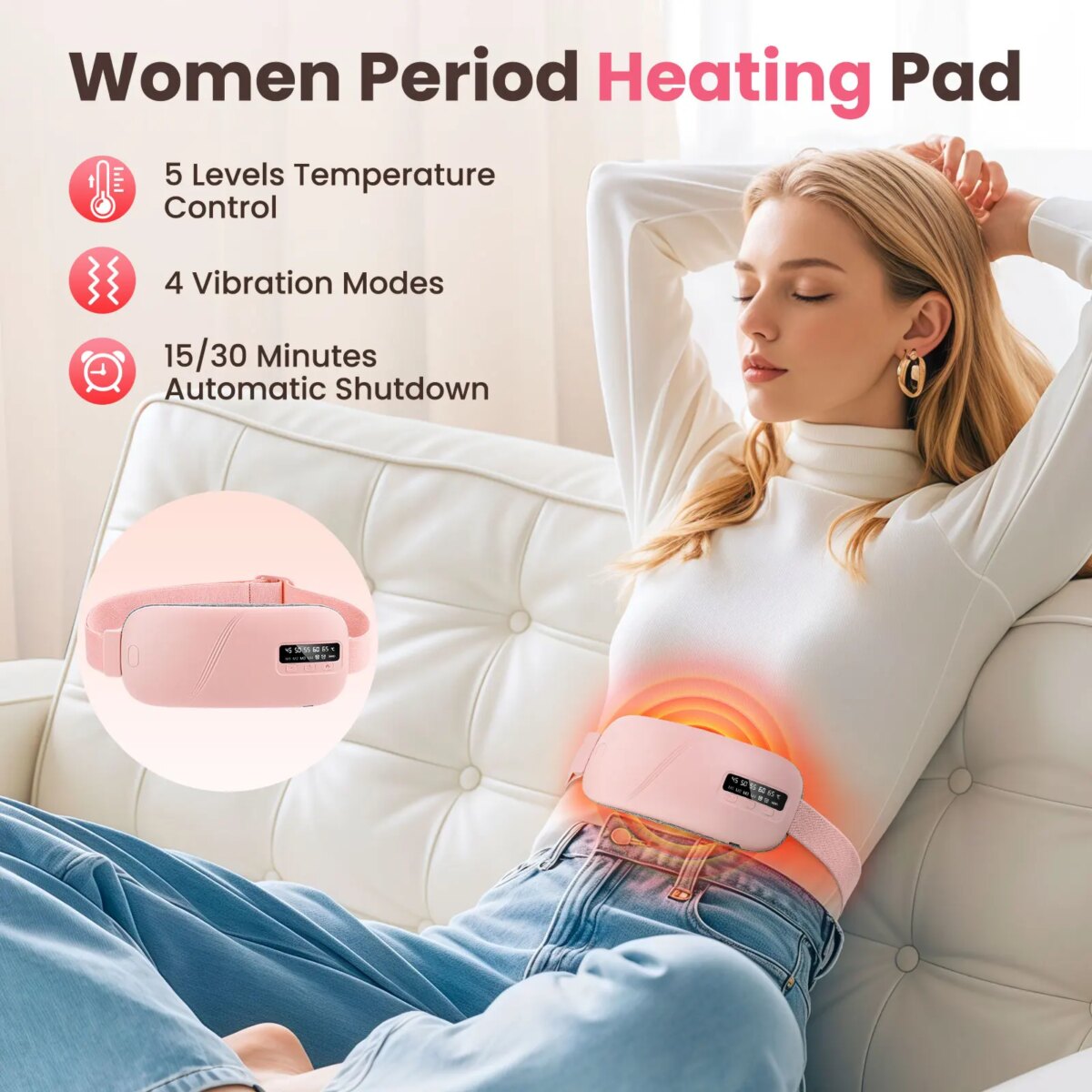 5 Modes Electric Heating Vibration Waist Massage Belt Smart Warm Palace Women Menstrual Heating Pad for for Cramps Period Relief: 3 - 5 Days Free Delivery Only UK - Image 2