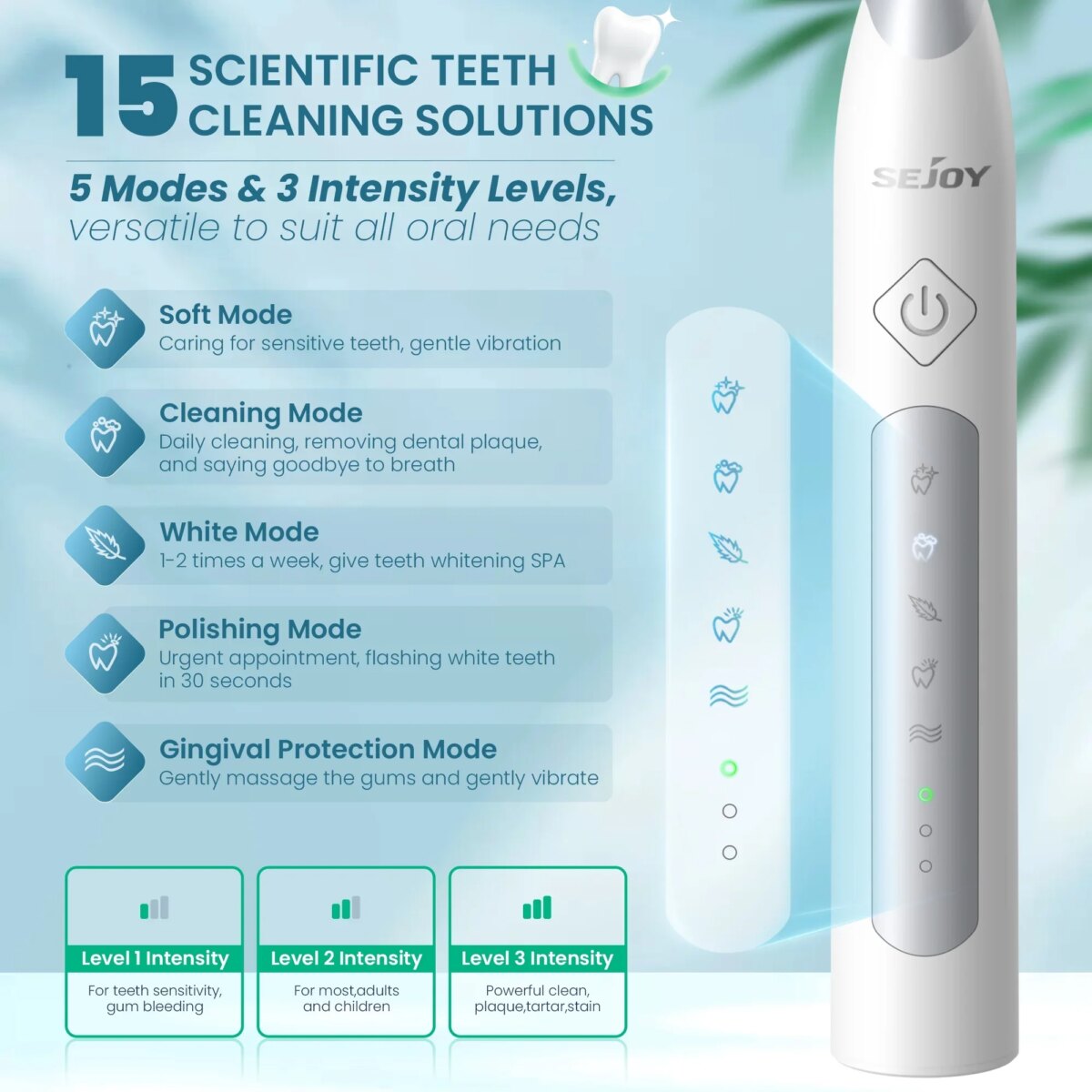 Sejoy Sonic Electric Toothbrush For Adults Tooth Deep Clean 10 Brush Heads Travel Case Built in Smart : 3 - 5 Days Free Delivery Only UKTimer Sonic Toothbrush - Image 2