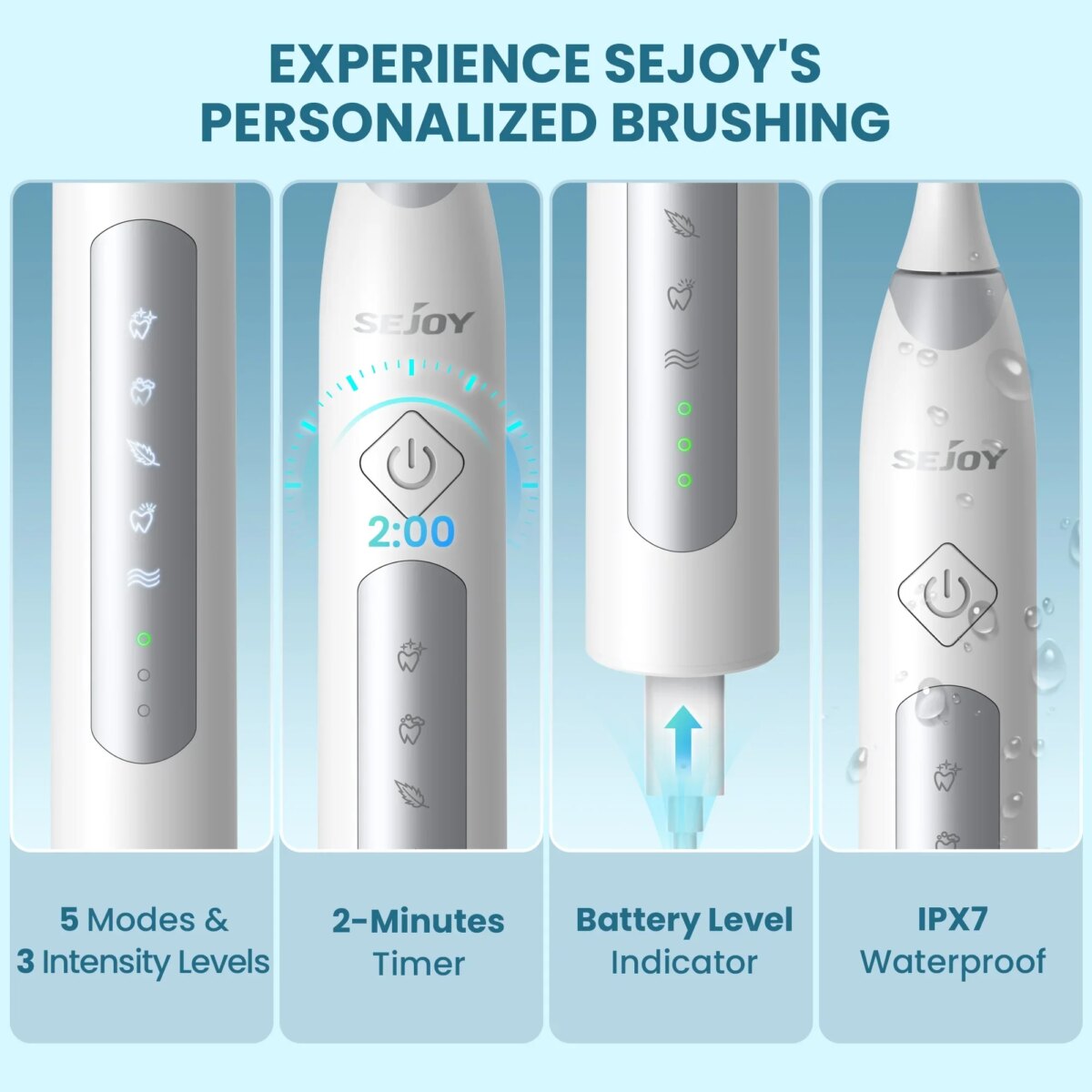 Sejoy Sonic Electric Toothbrush For Adults Tooth Deep Clean 10 Brush Heads Travel Case Built in Smart : 3 - 5 Days Free Delivery Only UKTimer Sonic Toothbrush - Image 3